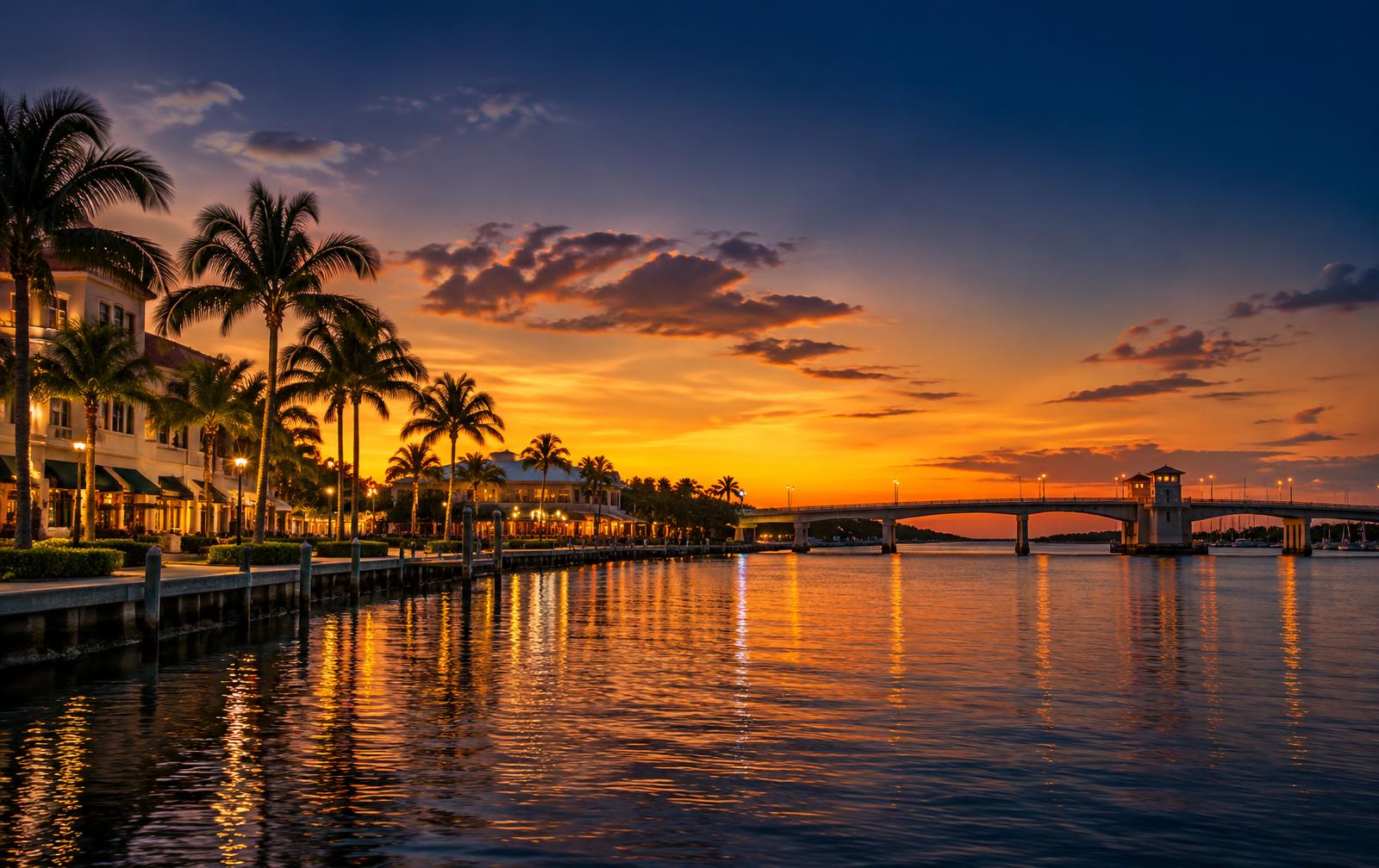 Stuart, Florida waterfront in Martin County at dusk